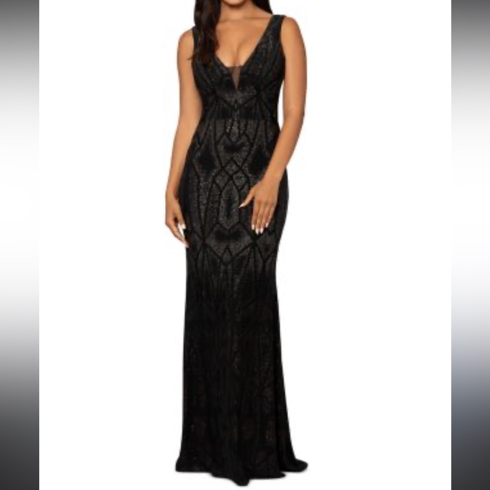 🆕 Aqua Ombré Glitter Geometric Black Gold V-neck Stretchy Long Maxi Sparkle